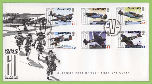 Guernsey 2000 60th Anniv of Battle of Britain. R.A.F. Aircraft set First Day Cover