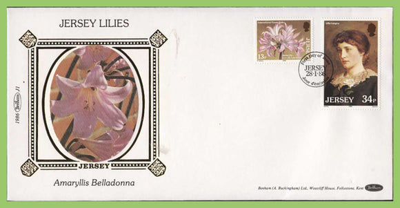Jersey 1986 Jersey Lilies set silk First Day Cover