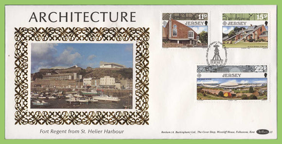 Jersey 1987 Europa. Modern Architecture set silk First Day Cover