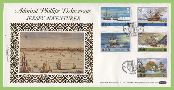 Jersey 1987 Jersey Adventurers (2nd series). Philippe d'Auvergne set silk First Day Cover