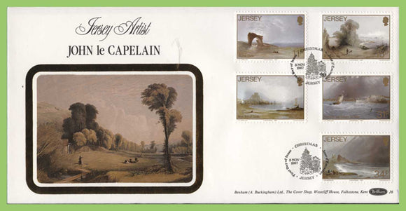 Jersey 1987 Christmas. Paintings by John Le Capelain set silk First Day Cover