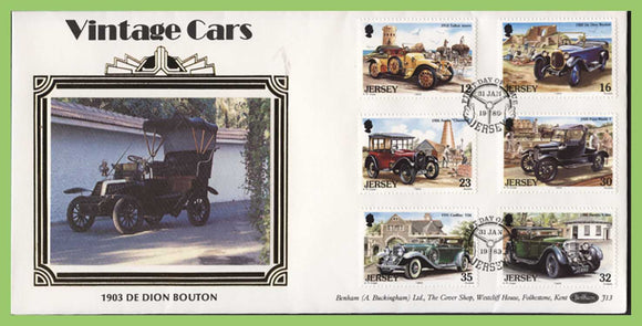 Jersey 1989 Vintage Cars (1st series) set silk First Day Cover