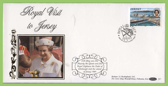 Jersey 1989 £1.00 QEII Royal Visit to Jersey silk First Day Cover