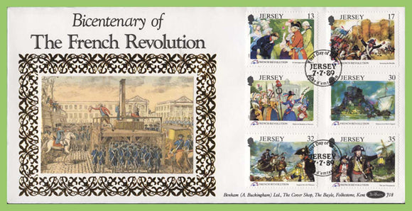 Jersey 1989 Bicentenary of the French Revolution set silk First Day Cover