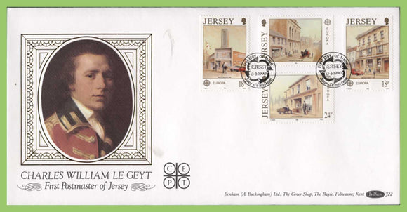 Jersey 1989 Europa. Post Office Buildings set silk First Day Cover