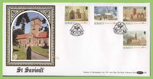 Jersey 1990 Christmas. Jersey Parish Churches (2nd series) set silk First Day Cover