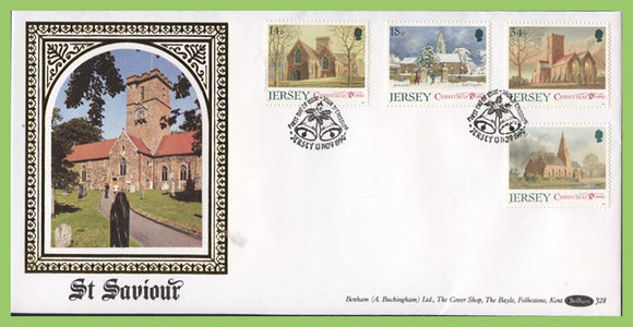 Jersey 1990 Christmas. Jersey Parish Churches (2nd series) set silk First Day Cover