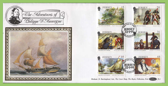 Jersey  1991 175th Death Anniv of Philippe d'Auvergne set silk First Day Cover