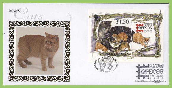 Isle of Man 1996 Capex, Cats miniature sheet silk First Day Cover