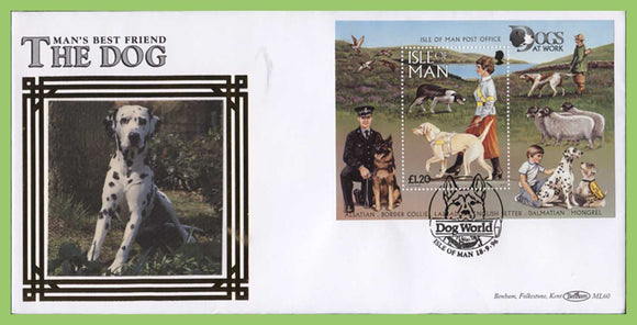 Isle of Man 1996 Dogs miniature sheet on silk First Day Cover, Dog World
