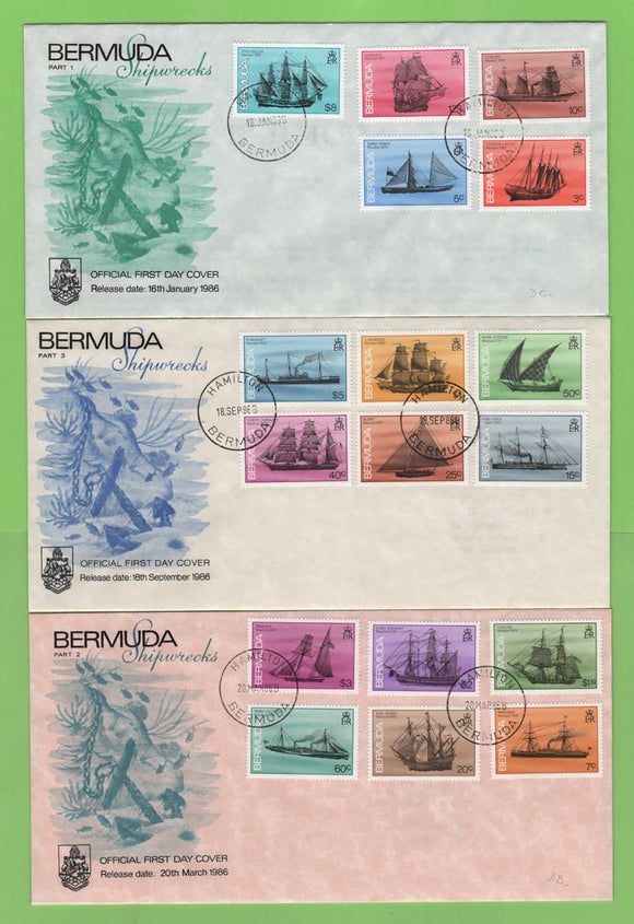 Bermuda 1986 Ships definitive set on three First Day Covers