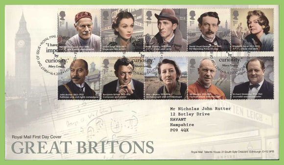 G.B. 2013 Great Britons set on Royal Mail First Day Cover, Tallents House