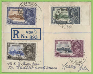 Gold Coast 1936 KGV Silver Jubilee (1935) set on registered cover to England