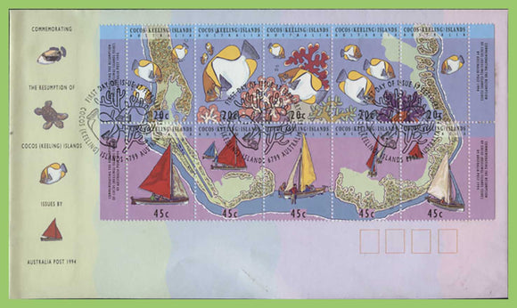 Cocos (Keeling) Island 1994 Transfer of Postal Service to Australia Post 20c &^ 45c sheet on First Day Cover