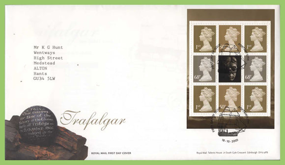 G.B. 2005 Trafalgar booklet pane on First Day Cover, Portsmouth