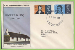 G.B. 1966 Robert Burns set on GPO First Day Cover, Cambridge