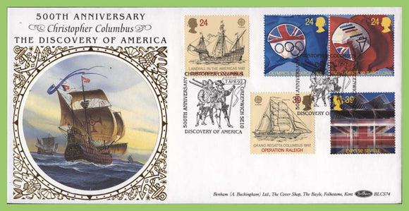 G.B. 1992 Europa, Discovery of America set on Benham First Day Cover, Greenwich