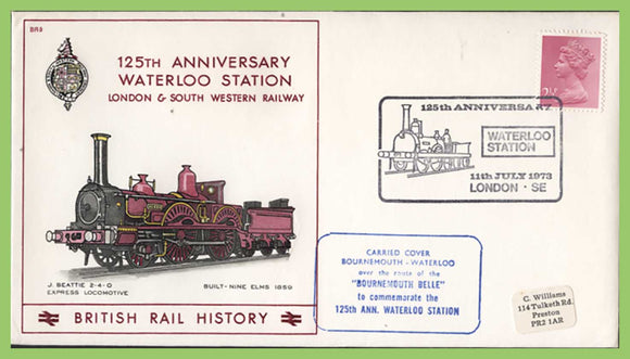 G.B. 1973 British Rail History, 125th Anniversary of Waterloo Station, carried cover