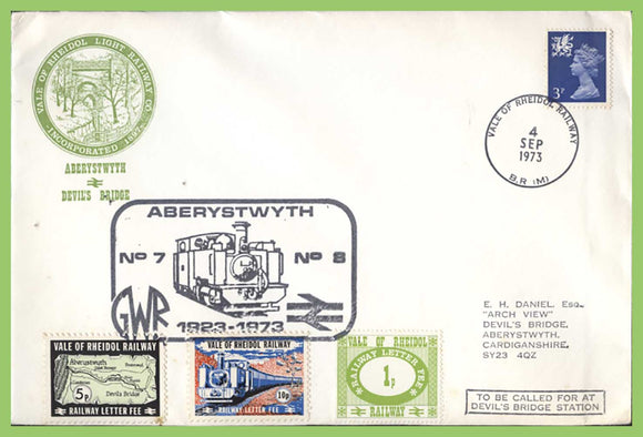 G.B. 1973 Vale of Rheidol Light Railway letter Fee Cover