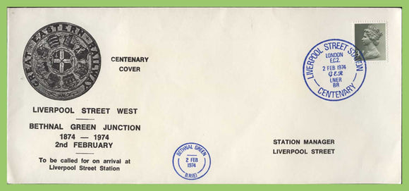 G.B. 1974 Liverpool Street West Centenary commemorative Railway Cover