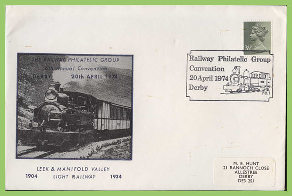 G.B. 1974 Leek & Manifold Valley Light Railway, Railway Philatelic Group Convention Derby cover