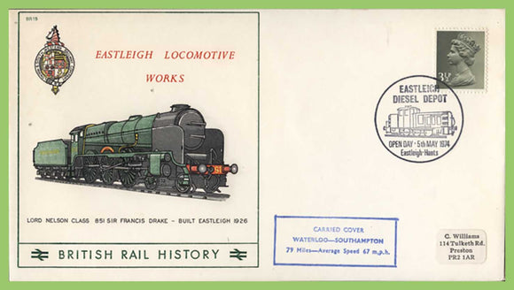 G.B. 1974 British Rail History, Eastleigh Locomotive Works, carried Railway cover