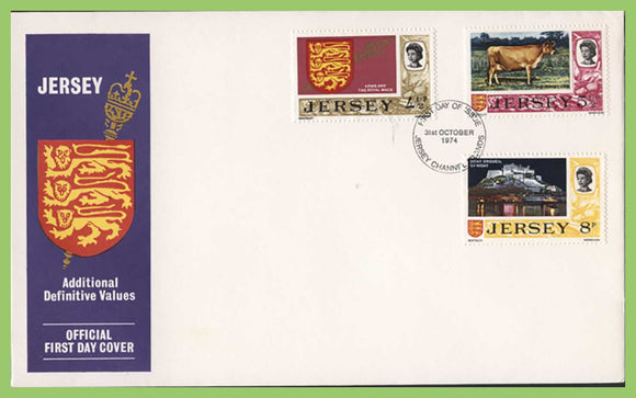 Jersey 1974 three additional definitive values on First Day Cover