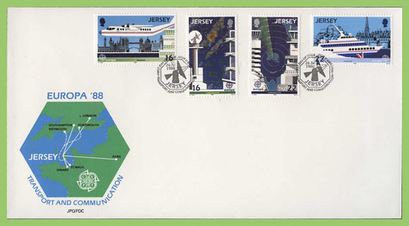 Jersey 1988 Europa, Transport & Communications set on First Day Cover
