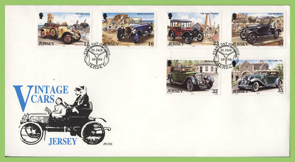 Jersey 1989 Vintage Cars set on First Day Cover