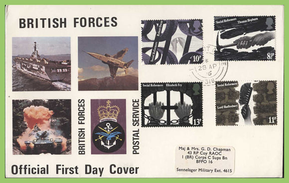 G.B. 1976 Social Reformers set on Forces First Day Cover, FPO 318