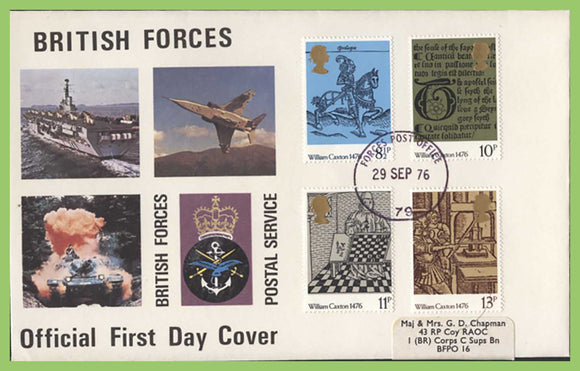 G.B. 1976 William Caxton set on Forces First Day Cover, FPO 79