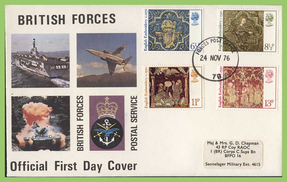 G.B. 1976 Christmas set on Forces First Day Cover, FPO 79