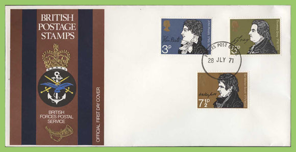 G.B. 1971 Literary Anniversaries set on Forces First Day Cover, FPO 79
