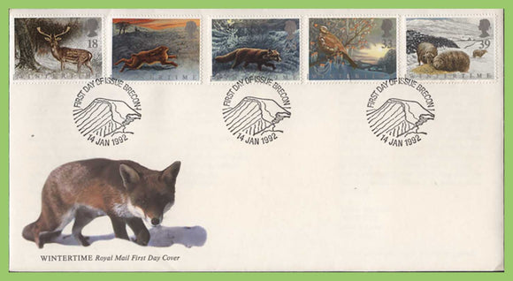 G.B. 1992 Wintertime set on u/a Royal Mail First Day Cover, Brecon