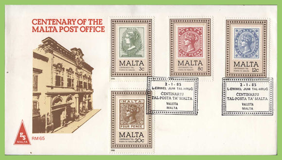 Malta 1985 Centenary of Post Office set on ES First Day Cover, Valletta