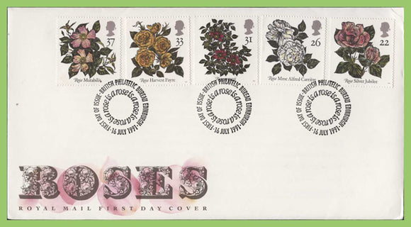 G.B. 1991 Roses set set on Royal Mail u/a First Day Cover, Bureau