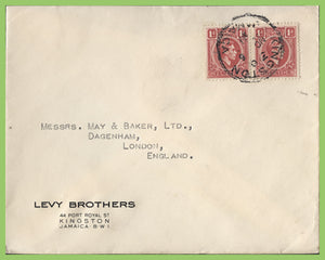 Jamaica 1951? KGVI 1d pair on cover to England