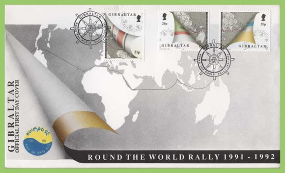 Gibraltar 1992 Round The World Rally set on First Day Cover