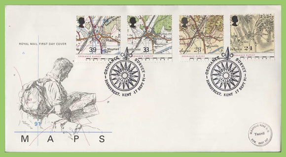 G.B. 1991 O.S. Maps set on Royal Mail First Day Cover, Hamstreet