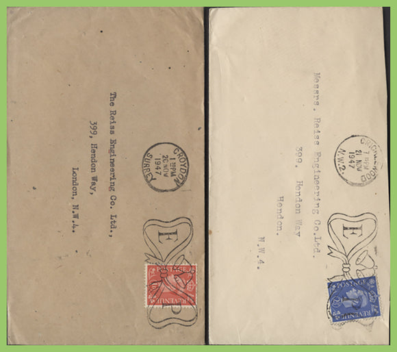 G.B. 1947 KGVI 1d & 2½d on covers with neat Wedding 'EP' cancels