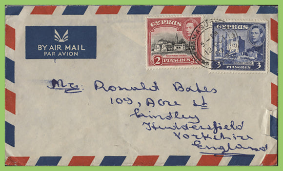 Cyprus 1950 KGVI 2p and 3p airmail cover to England