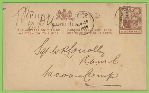 Mauritius 1906 2c postal stationery card used. Vacoas cancel