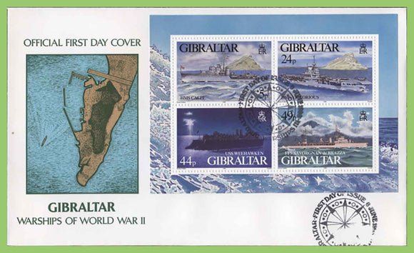 Gibraltar 1995 World War II, Warships miniature sheet First Day Cover