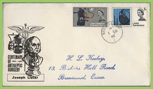 G.B. 1965 Joseph Lister set First Day Cover, Rayleigh, Esssex