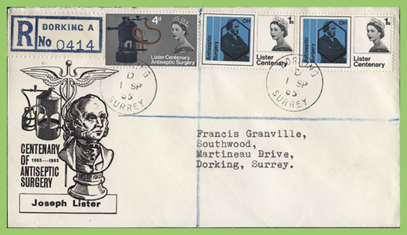 G.B. 1965 Joseph Lister set First Day Cover, Dorking