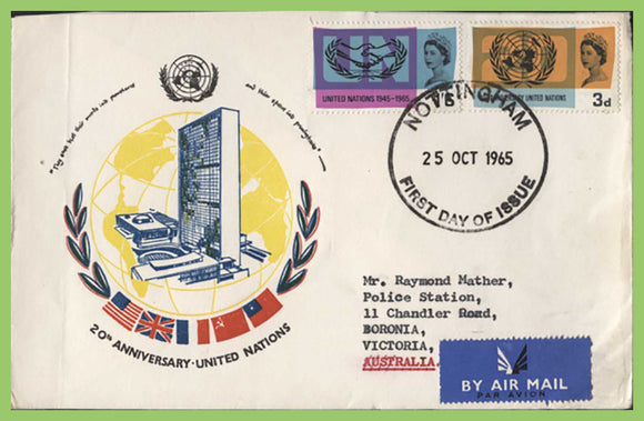 G.B. 1965 U.N. / I.C.Y. set First Day Cover, Nottingham