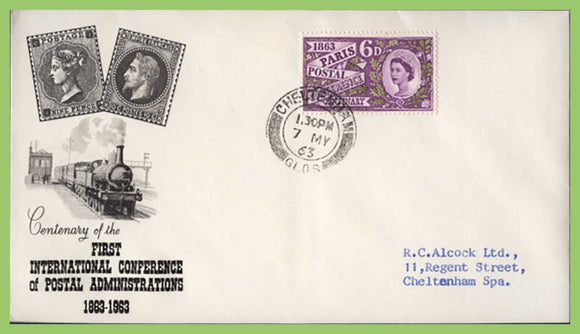G.B. 1963 Paris Postal Conference on First Day Cover, Cheltenham