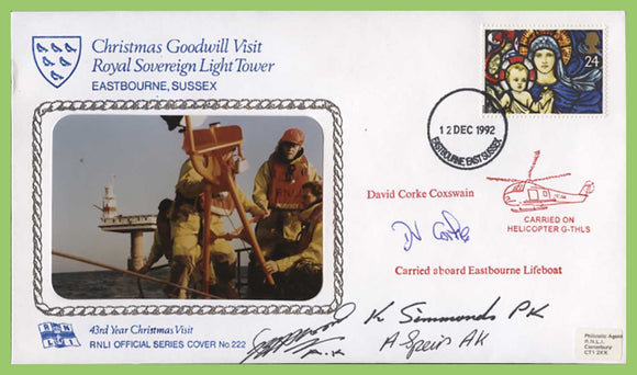 G.B. 1992 RNLI Cover No 222, Christmas Goodwill Visit, Royal Sovereign Light Tower multi signed cover