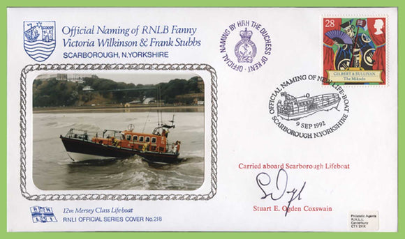 G.B. 1992 RNLI Cover No 218, Naming of RNLB 'Fanny Victoria Wilkinson & Frank Stubbs' signed cover