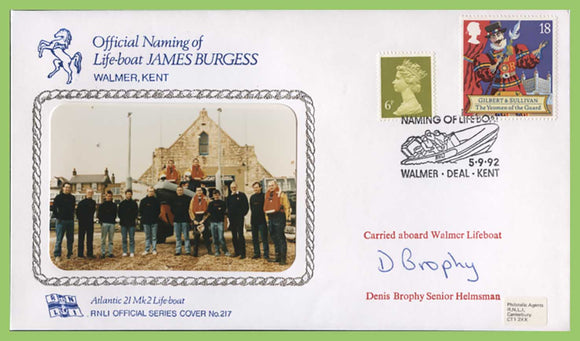 G.B. 1992 RNLI Cover No 217, Naming of RNLB 'James Burgess' signed cover